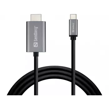 Sandberg USB-C naar HDMI-kabel 2M, 2 m, USB Type-C, HDMI, stekker, stekker, recht