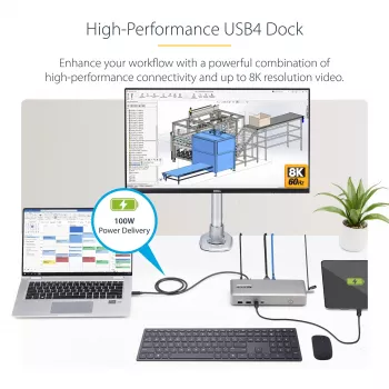 StarTech.com dual-monitor USB4-dockingstation, dual 4K 120Hz of single 8K 60Hz HDMI, 100W laptop-laden, 2,5GbE, USB-C multi-monitor dock, stuurprogrammaloos