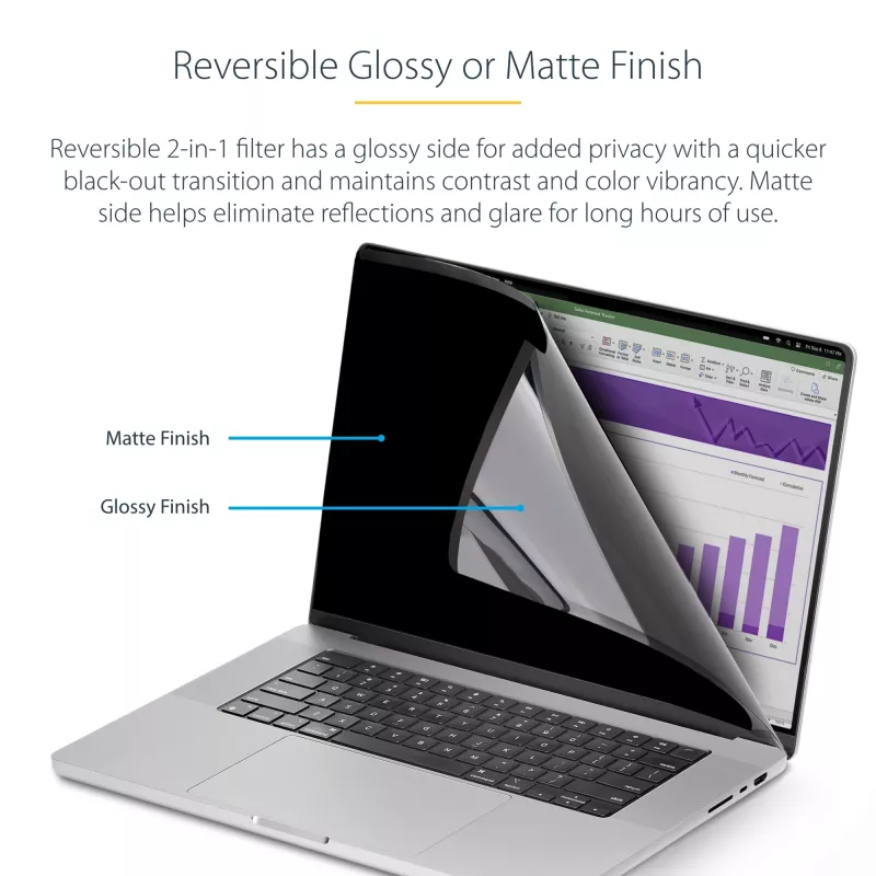 StarTech.com 16 inch MacBook Pro 21/23 laptop-privacyscreen, verwijderbaar en omkeerbaar anti-glare privacyscreenfilter, magnetische laptop-schermbescherming met 51% blauwlichtreductie