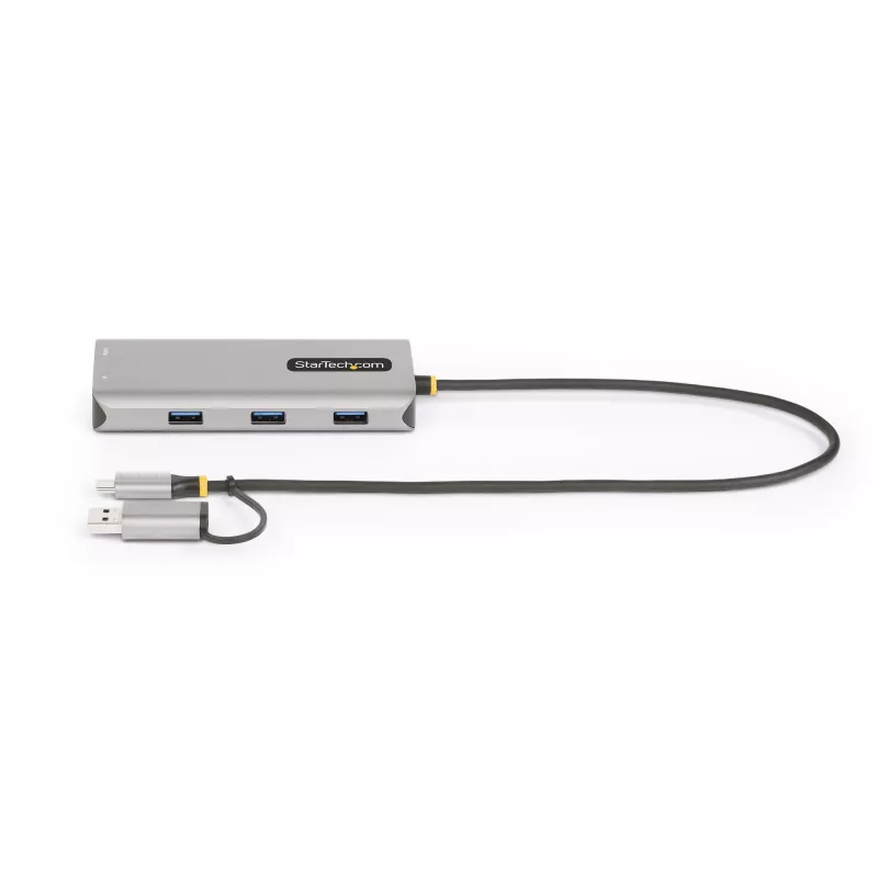 StarTech.com USB-C multiport-adapter met aangebrachte USB-C-naar-USB-A-dongle, dual HDMI (4K30Hz/1080p60Hz), 3x USB-A 5Gbps, mini travel dock, laptop-dockingstation, 1,3ft/40cm kabel
