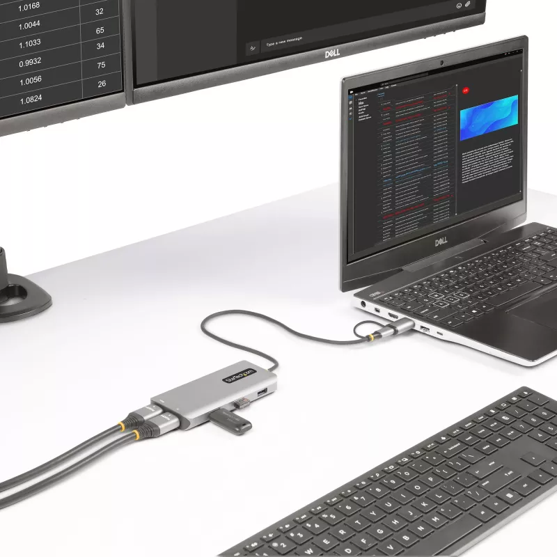StarTech.com USB-C multiport-adapter met aangebrachte USB-C-naar-USB-A-dongle, dual HDMI (4K30Hz/1080p60Hz), 3x USB-A 5Gbps, mini travel dock, laptop-dockingstation, 1,3ft/40cm kabel