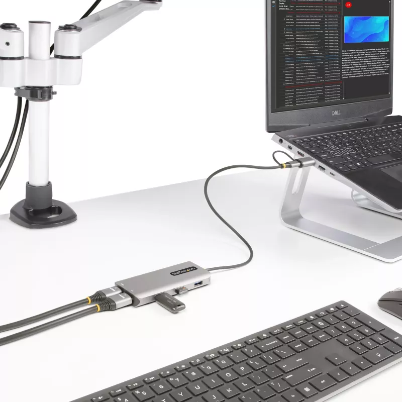 StarTech.com USB-C multiport-adapter met aangebrachte USB-C-naar-USB-A-dongle, dual HDMI (4K30Hz/1080p60Hz), 3x USB-A 5Gbps, mini travel dock, laptop-dockingstation, 1,3ft/40cm kabel