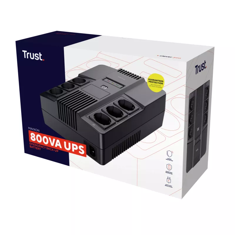 Trust Maxxon 23326 UPS 800 VA, 6 AC-uitgangen, gesimuleerde sinusgolf