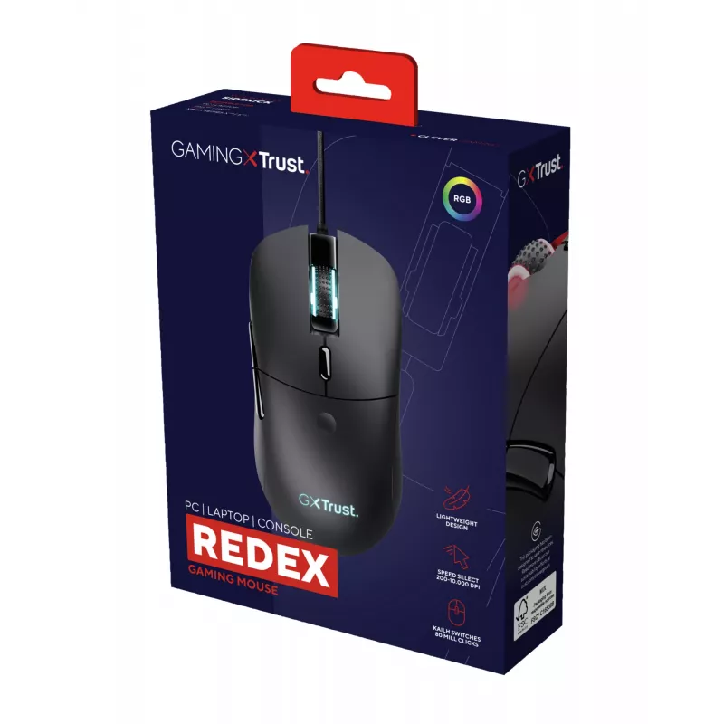 Trust GXT 981 Redex muis gaming rechtshandig USB Type-A optisch 10000 DPI