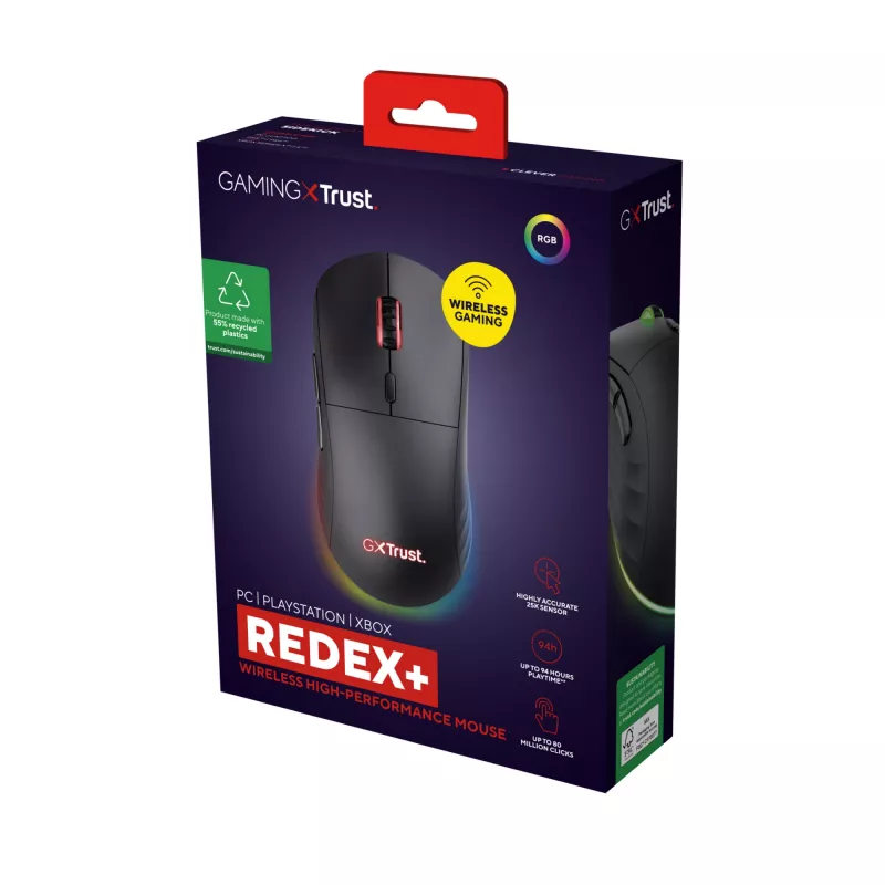 Trust GXT 927 Redex+ muis gaming rechtshandig RF draadloos + USB Type-A laser 25600 DPI