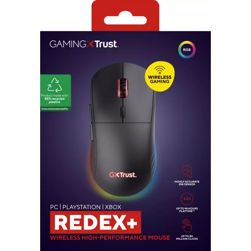Trust GXT 927 Redex+ muis gaming rechtshandig RF draadloos + USB Type-A laser 25600 DPI
