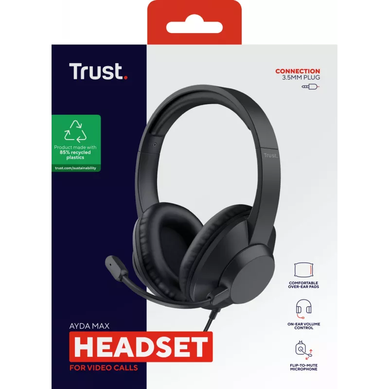 Trust Ayda Max headset bedraad hoofdband kantoor/callcenter zwart
