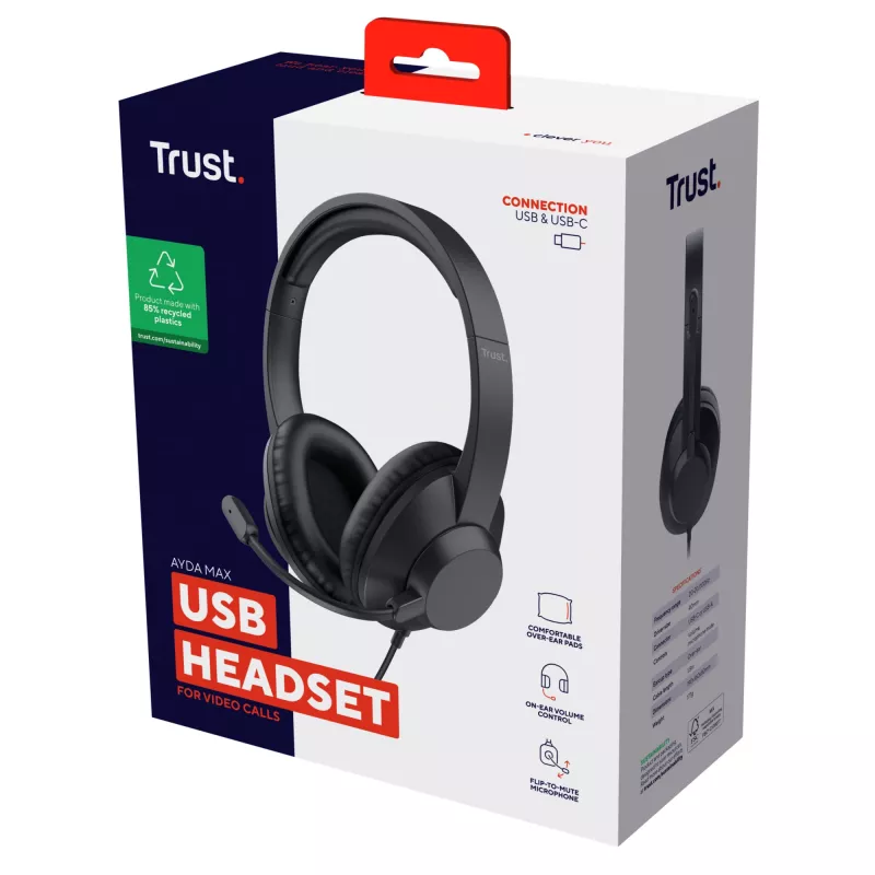 Trust Ayda Max USB headset bedraad hoofdband kantoor/callcenter USB Type-C / USB Type-A zwart