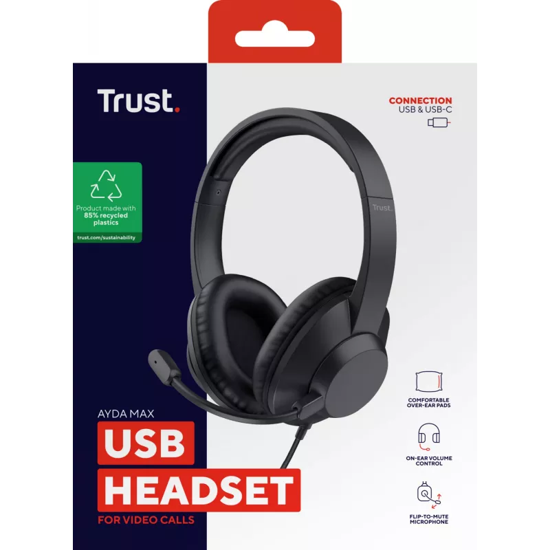 Trust Ayda Max USB headset bedraad hoofdband kantoor/callcenter USB Type-C / USB Type-A zwart