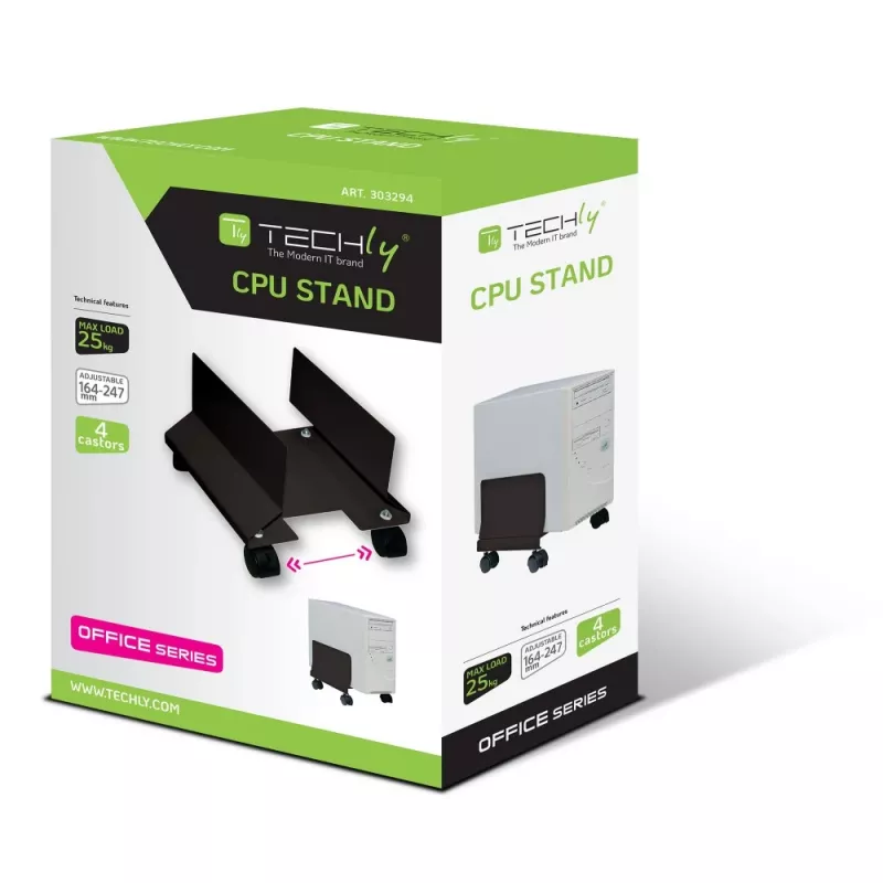 Techly ICA-CS 34 cpu-/pc-houder met wielen, verstelbaar, metaal, zwart