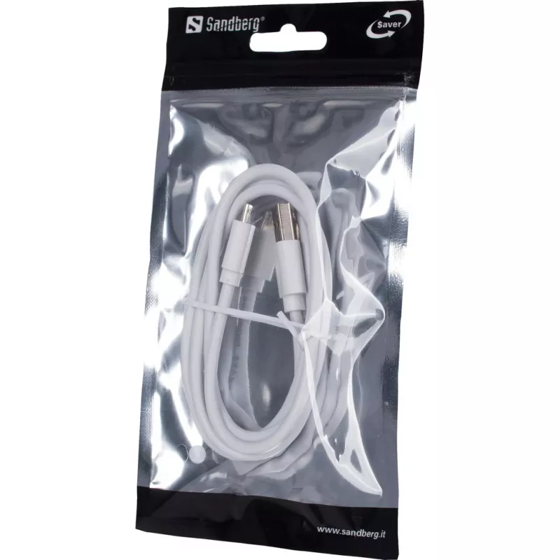Sandberg MicroUSB Sync/Charge 1m SAVER, 1 m, Micro-USB A, USB A, wit