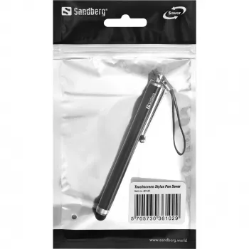 Sandberg Touchscreen Stylus Pen Saver, universeel, elk merk, zwart, zilver, metaal, rubber, 1 stuk, 100 mm