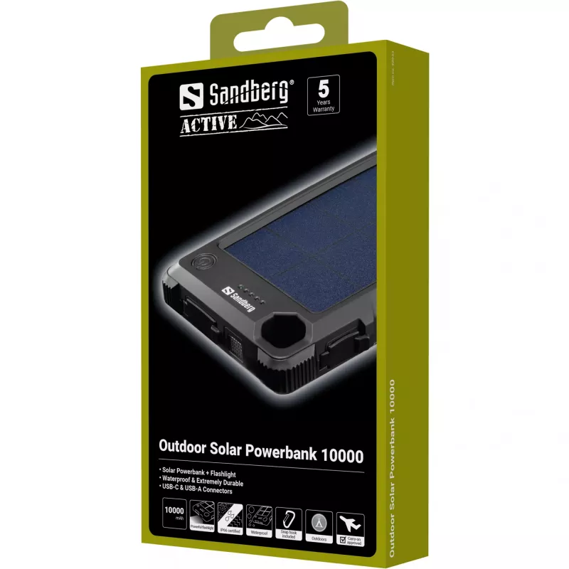 Sandberg Outdoor Solar Powerbank 10000, 10000 mAh, zwart