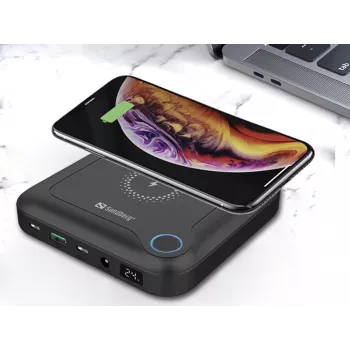 Sandberg All-in1 Laptop Powerbank 24000, 24000 mAh, Quick Charge 2.0, draadloos laden, zwart