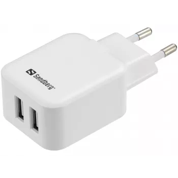 Sandberg AC-oplader Dual USB 2.4+1A EU, binnen, AC, USB, 5 V, zwart, wit