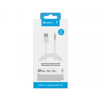 Sandberg USB-A naar Lightning MFI 1M, 1 m, Lightning, USB A, wit, recht, recht