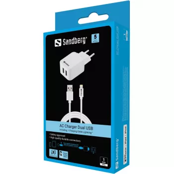 Sandberg AC-oplader EU Lightning 2.4A, binnen, AC, 5 V, wit