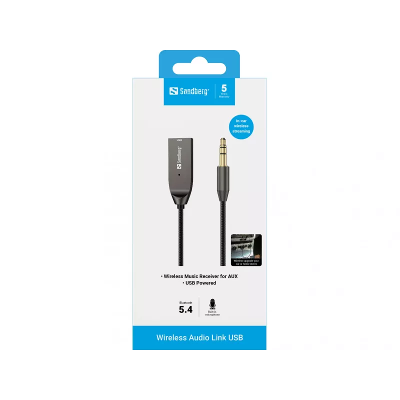 Sandberg Wireless Audio Link USB, USB, A2DP, AVRCP, HFP, 10 m, zwart, dock, 5 V