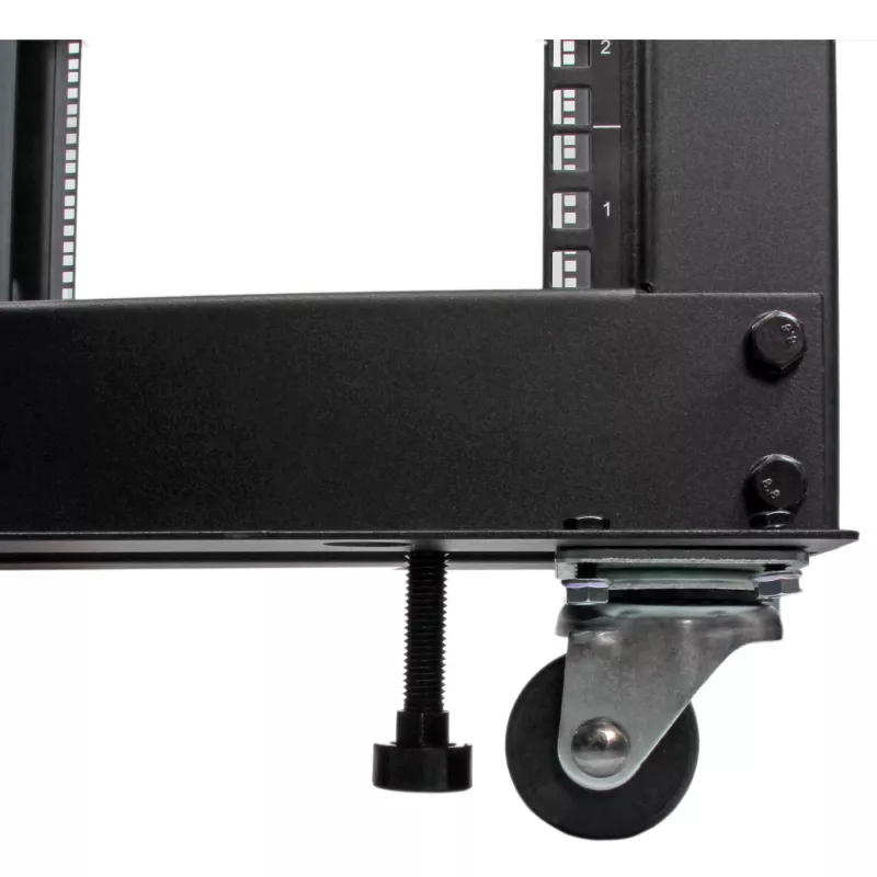 StarTech.com 4-posts 12U mobiel open-frame serverrack, vier-posts 19 inch netwerkrack met wielen, rolbaar rack met verstelbare diepte voor computer/AV/data/IT-apparatuur – wielen, stelvoeten of vloermontage