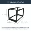 StarTech.com 4-posts 12U mobiel open-frame serverrack, vier-posts 19 inch netwerkrack met wielen, rolbaar rack met verstelbare diepte voor computer/AV/data/IT-apparatuur – wielen, stelvoeten of vloermontage