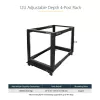 StarTech.com 4-posts 12U mobiel open-frame serverrack, vier-posts 19 inch netwerkrack met wielen, rolbaar rack met verstelbare diepte voor computer/AV/data/IT-apparatuur – wielen, stelvoeten of vloermontage