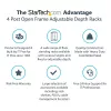 StarTech.com 4-posts 15U mobiel open-frame serverrack, vier-posts 19 inch netwerkrack met wielen, rolbaar rack met verstelbare diepte voor computer/AV/data/IT-apparatuur – zwenkwielen, stelvoeten of vloermontage