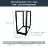 StarTech.com 4-posts 25U mobiel open-frame serverrack, vier-posts 19 inch netwerkrack met wielen, rolbaar rack met verstelbare diepte voor computer/AV/data/IT-apparatuur – wielen, stelvoeten of vloermontage