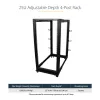StarTech.com 4-posts 25U mobiel open-frame serverrack, vier-posts 19 inch netwerkrack met wielen, rolbaar rack met verstelbare diepte voor computer/AV/data/IT-apparatuur – wielen, stelvoeten of vloermontage