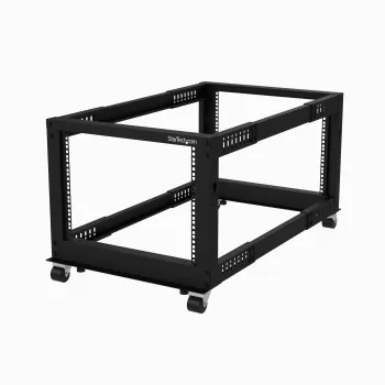 StarTech.com 4-posts 8U mobiel open-frame serverrack, vier-posts 19 inch netwerkrack met wielen, klein rolbaar rack met verstelbare diepte voor computer/AV/data/IT-apparatuur – wielen, stelvoeten of vloermontage
