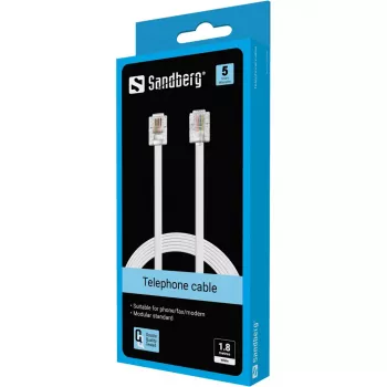 Sandberg telefoonkabel RJ11-RJ11 1,8 m, 1,8 m, RJ11, RJ11, stekker, stekker, wit