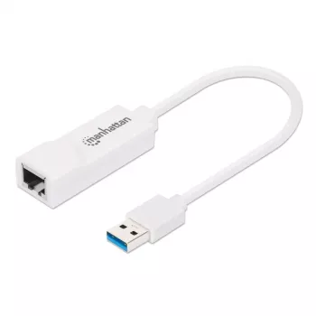 Manhattan USB-A Gigabit netwerkadapter, wit, 10/100/1000 Mbit/s netwerk, USB 3.0, Ethernet, RJ45, drie jaar garantie, komt overeen met USB31000SW.