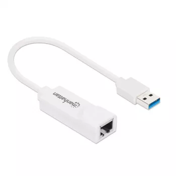 Manhattan USB-A Gigabit netwerkadapter, wit, 10/100/1000 Mbit/s netwerk, USB 3.0, Ethernet, RJ45, drie jaar garantie, komt overeen met USB31000SW.