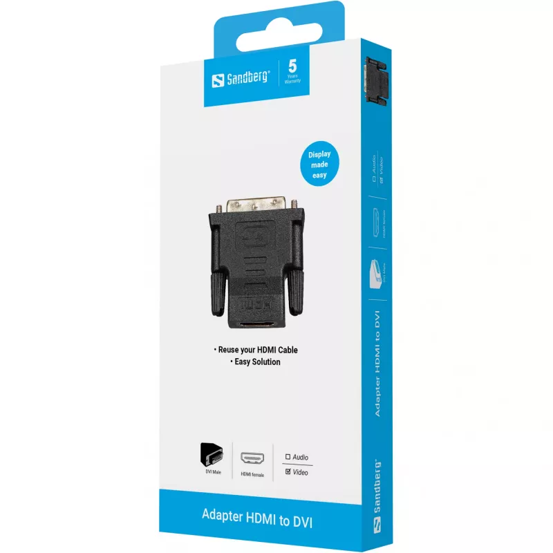 Sandberg Adapter DVI-M - HDMI-F, DVI, HDMI, zwart