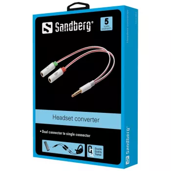 Sandberg Headset-adapter Dual-naar-enkel, 3,5-mm-TRS, stekker, bus, wit