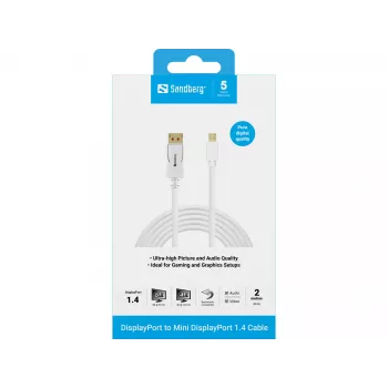 Sandberg DP-MiniDP 1.4 8K60Hz 2m, 2 m, DisplayPort, Mini DisplayPort, stekker, stekker, 7680 x 4320 pixel
