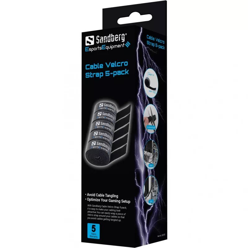 Sandberg kabel klittenband-kabelbinder 5-pack, klittenband-kabelbinder, zwart, 1000 mm, 73 g, 50 mm, 50 mm