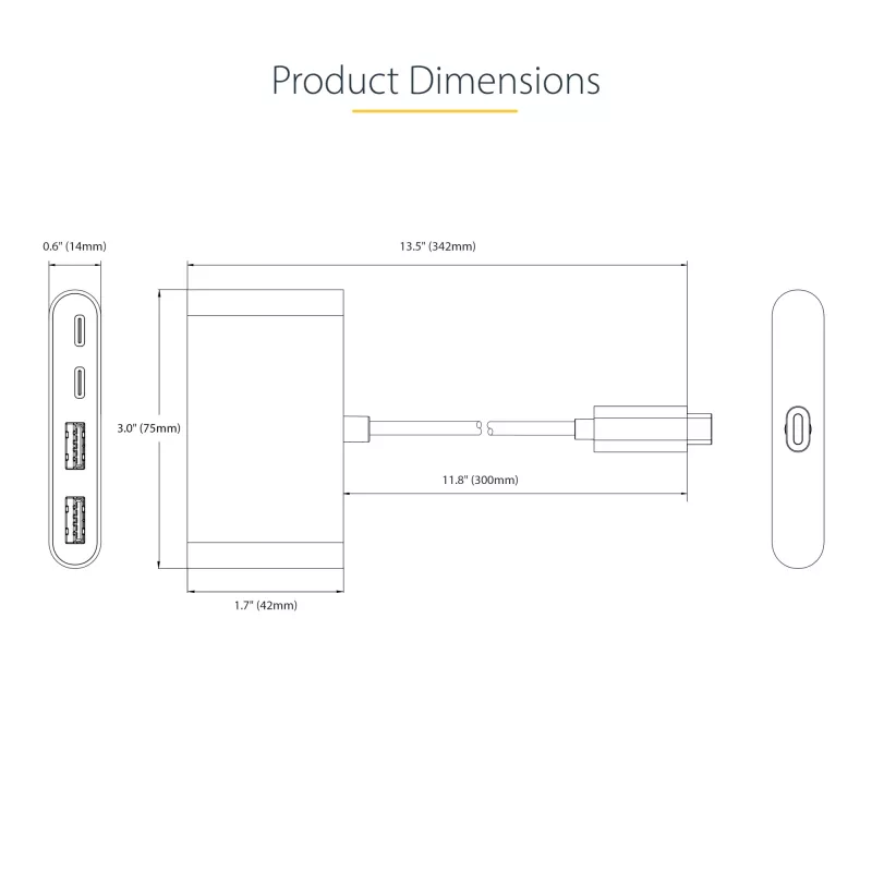 StarTech.com 4-poorts USB-C-hub met 100W Power Delivery Pass-Through – 2x USB-A + 2x USB-C – USB 3.0 5Gbps – 1ft (30cm) lange kabel – draagbare USB Type-C naar USB-A/C-hub