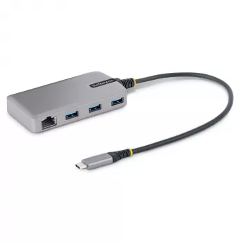 StarTech.com 3-poorts USB-C-hub met Ethernet - 3x USB-A-aansluitingen, Gigabit Ethernet RJ45, USB 3.0 5Gbit/s, busgevoed, 30 cm lange kabel - draagbare laptop USB Type-C-hub adapter met Gigabit Ethernet
