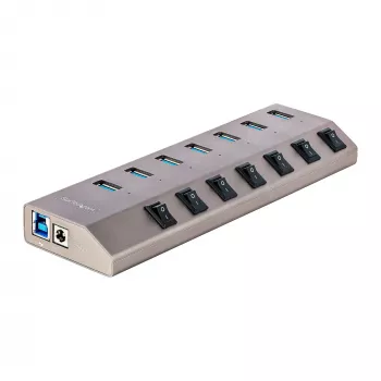 StarTech.com 7-poorts zelfgevoede USB-C-hub met individuele aan/uit-schakelaars, USB 3.0 5Gbps uitbreidingshub met voeding, desktop/laptop USB-C naar USB-A-hub, USB Type-C-hub met BC 1.2