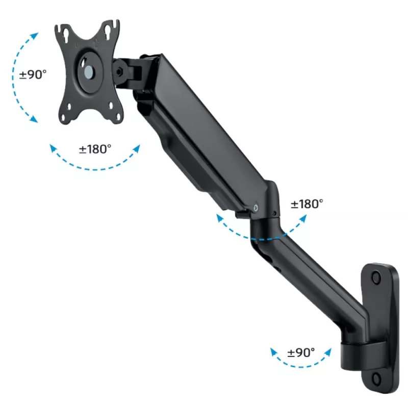 Techly ICA-LCD G112E draaibare wandbeugel met gasveer, voor 1 scherm van 17-32 inch (43-81,3 cm), 9 kg