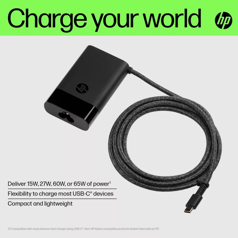 HP USB-C 65W laptopoplader, laptop, binnen, 90 V, 47 - 63 Hz, 65 W, 5 - 20 V
