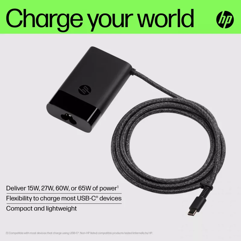 HP USB-C 65W laptopoplader, laptop, binnen, 90 V, 47 - 63 Hz, 65 W, 5 - 20 V