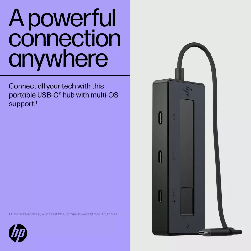 HP 4K USB-C multiport hub, USB Type-C, USB 3.2 Gen 2 (3.1 Gen 2) Type-C, 10000 Mbit/s, zwart, 4K Ultra HD, China