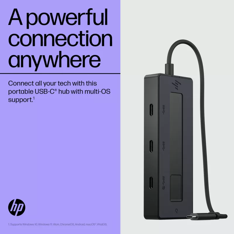 HP 4K USB-C multiport hub, USB Type-C, USB 3.2 Gen 2 (3.1 Gen 2) Type-C, 10000 Mbit/s, zwart, 4K Ultra HD, China