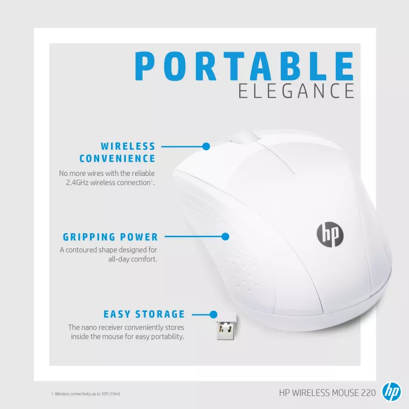 HP draadloze muis 220 (sneeuwwit), optisch, RF draadloos, wit