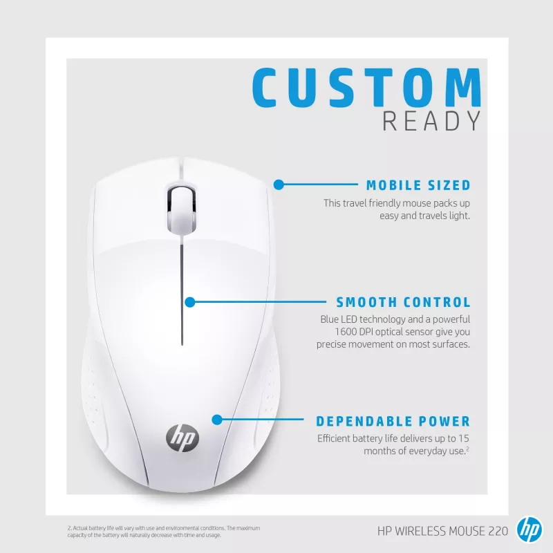 HP draadloze muis 220 (sneeuwwit), optisch, RF draadloos, wit