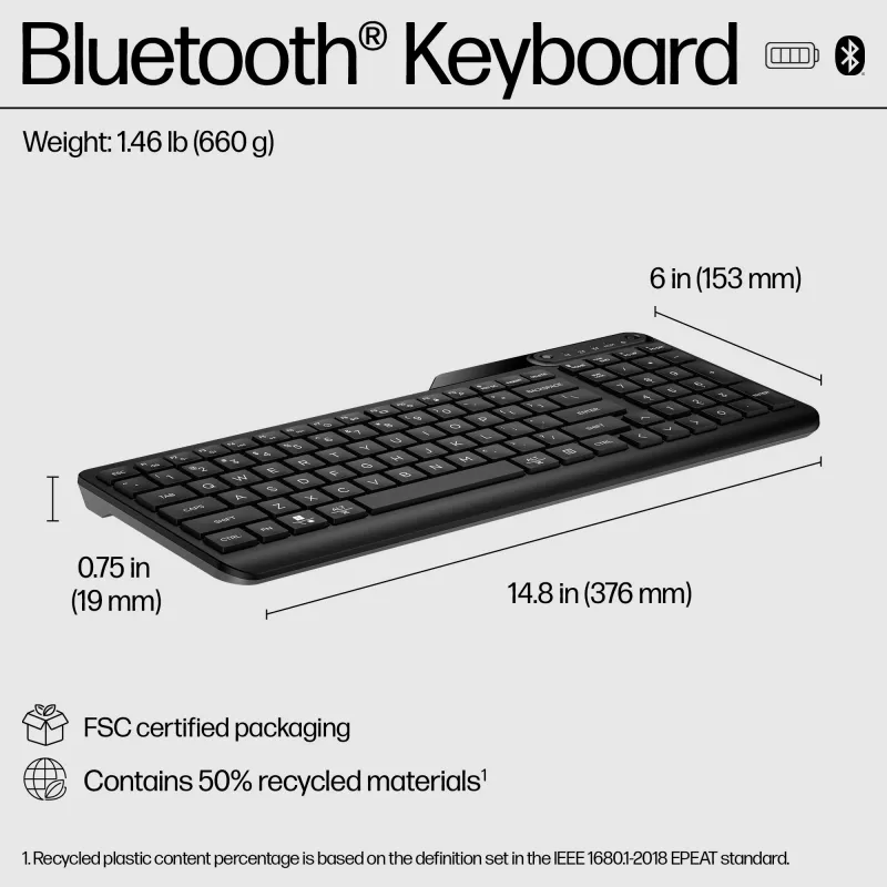 HP 460 multi-device Bluetooth-toetsenbord, full-size (100%), draadloos, Bluetooth, mechanisch, zwart