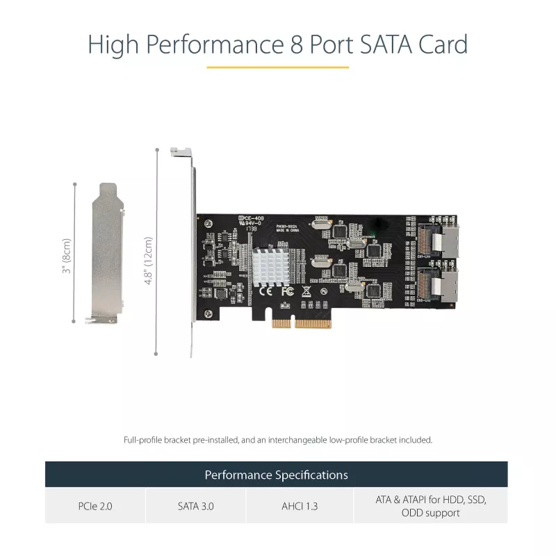 StarTech.com 8-poorts SATA PCIe-kaart – PCI Express 6 Gbit/s SATA-uitbreidingskaart met 4 hostcontrollers – SATA PCIe-controllerkaart – PCI-e x4 Gen 2 naar SATA III – SATA HDD/SSD