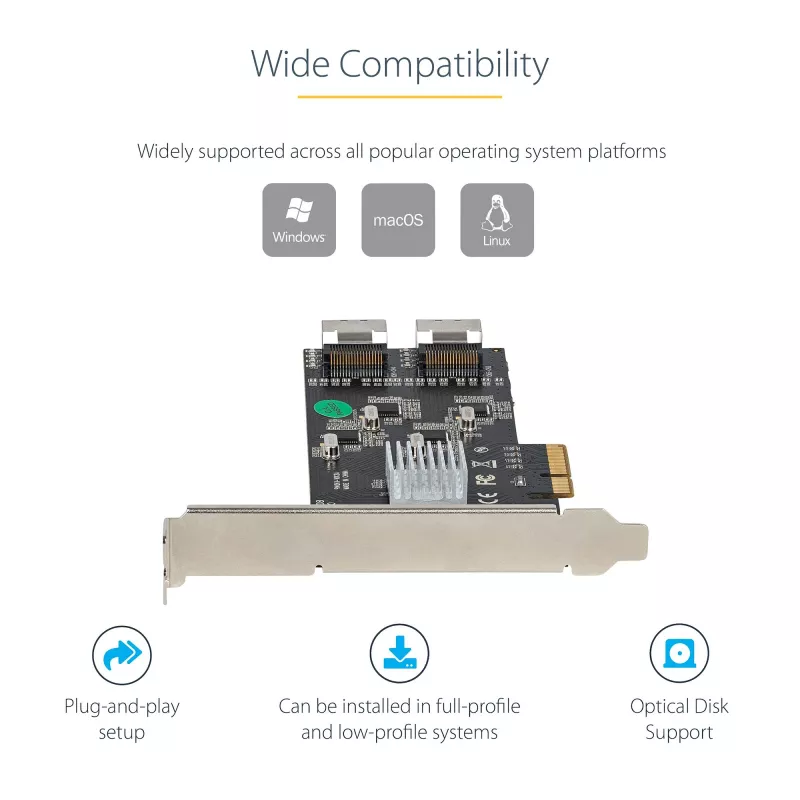 StarTech.com 8-poorts SATA PCIe-kaart – PCI Express 6 Gbit/s SATA-uitbreidingskaart met 4 hostcontrollers – SATA PCIe-controllerkaart – PCI-e x4 Gen 2 naar SATA III – SATA HDD/SSD