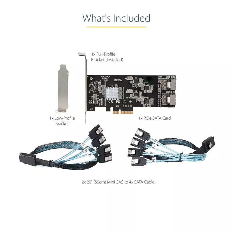StarTech.com 8-poorts SATA PCIe-kaart – PCI Express 6 Gbit/s SATA-uitbreidingskaart met 4 hostcontrollers – SATA PCIe-controllerkaart – PCI-e x4 Gen 2 naar SATA III – SATA HDD/SSD